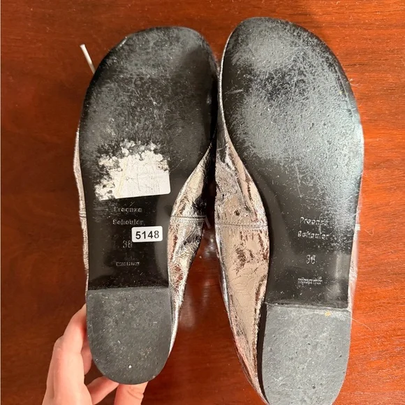 Proenza Schouler crunched up Silver Metallic Ballet Flats with Bow Detail 38 - Picture 6 of 9